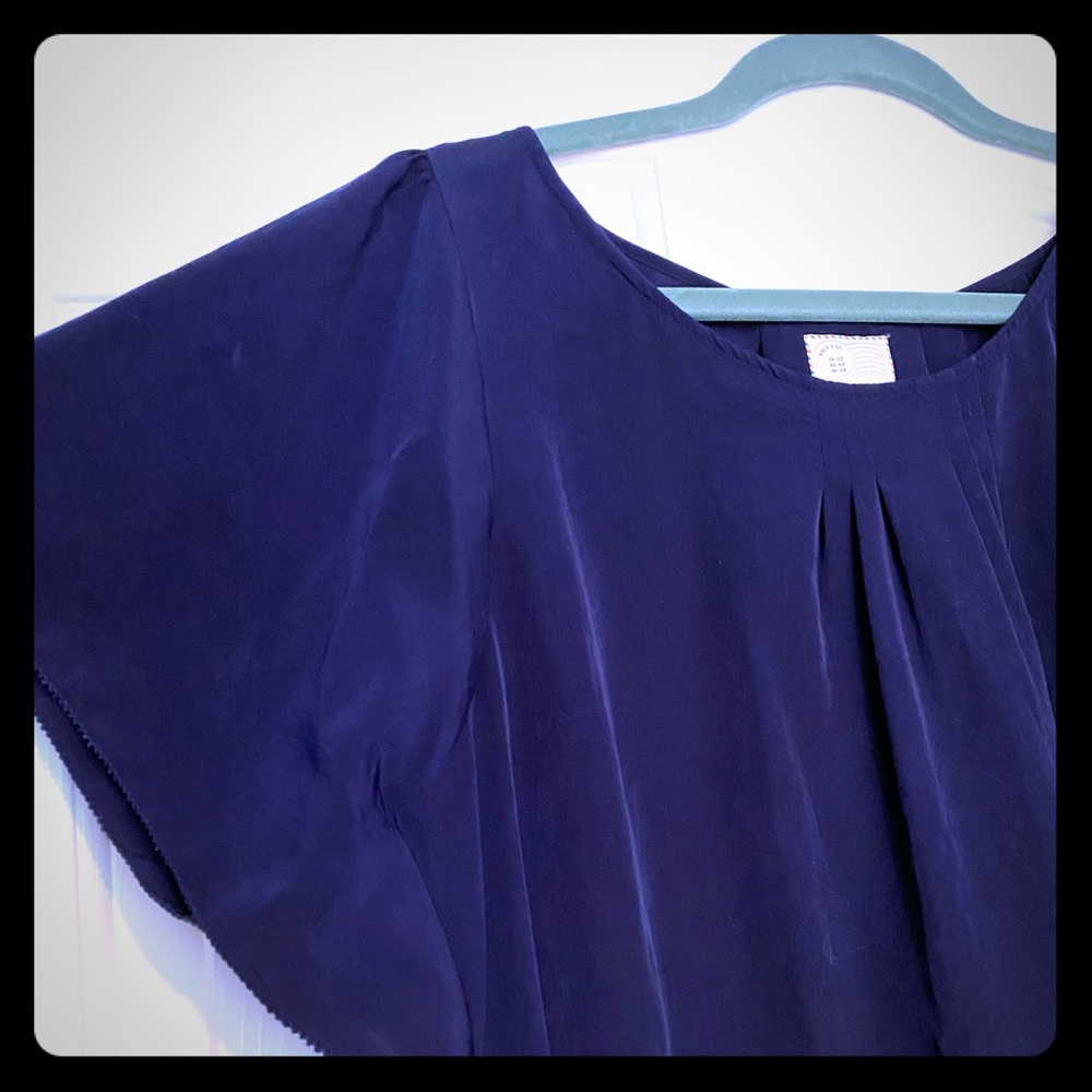 Postage Stamp Navy Flutter Sleeve Blouse